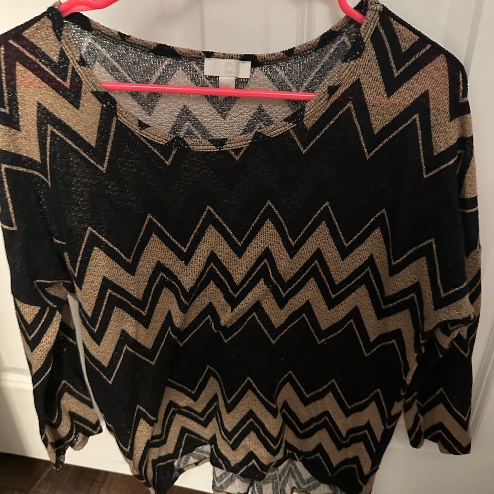 Charming Charlie Black and Gold Zigzag Blouse